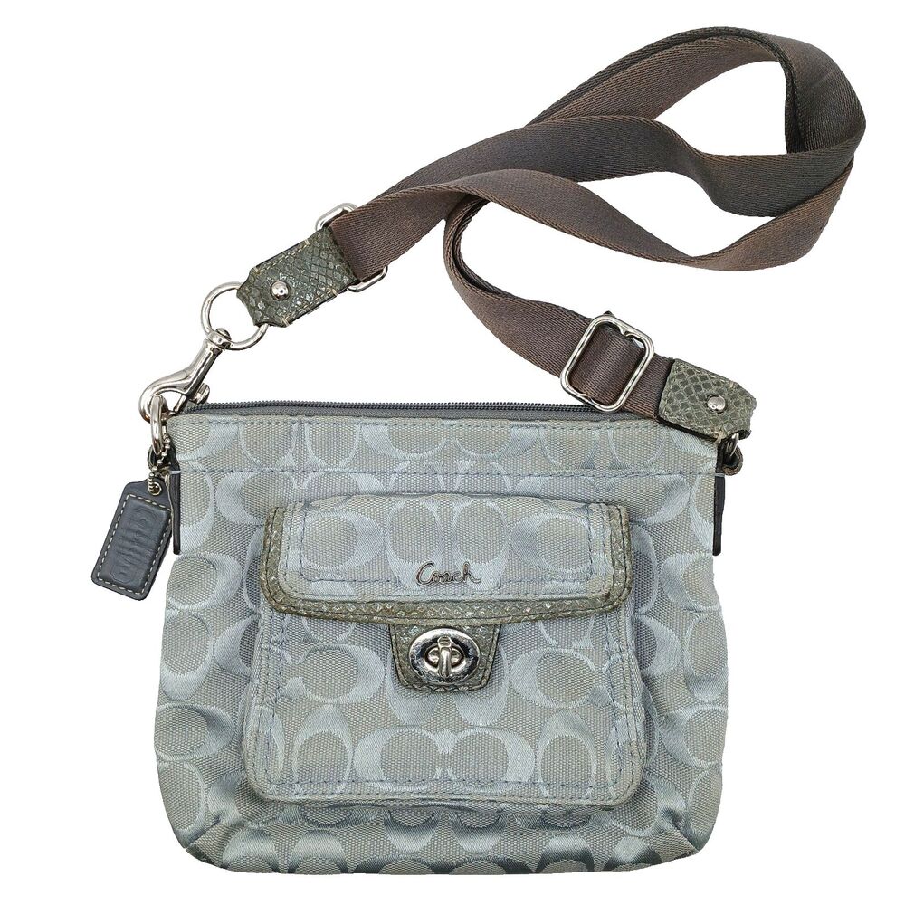 Coach Penelope Signature Turn-Lock Crossbody Bag in Silver With Lavender Lining